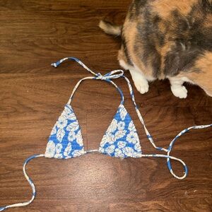 Blue and White Floral Bikini Top